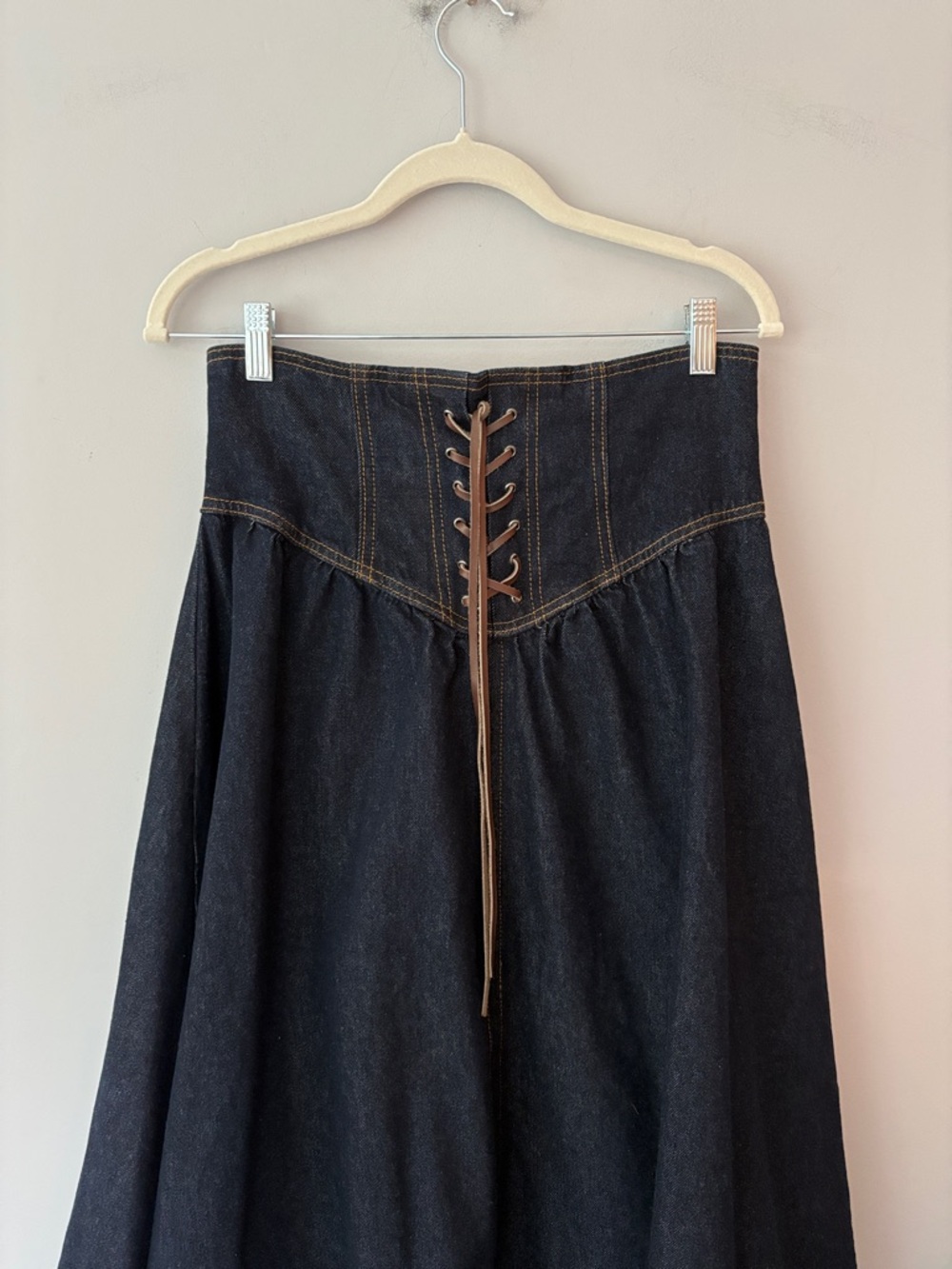 Pilcro Denim Lace-Up Drop Waist Midi Skirt NWOT - Picture 7 of 13